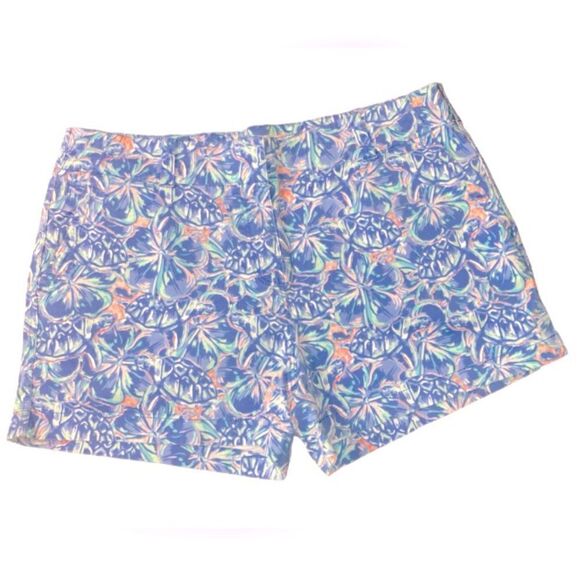 Vineyard Vines Wm’s Sz 12 Floral Turtle Allover Royal Ocean Classic Shorts - Picture 1 of 4